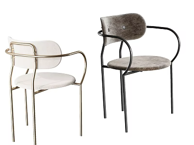Modern Minimalist Leisure Chairs With White Gray Upholstered Seats And Metal Frames 3d model