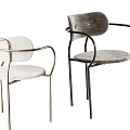 Modern Minimalist Leisure Chairs With White Gray Upholstered Seats And Metal Frames