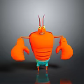 Cartoon Orange Lobster in Standing Pose With Large Claws and Blue Shorts