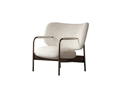 Modern Fluffy White Leisure Chair With Metal Armrests And Sturdy Frame 3d model