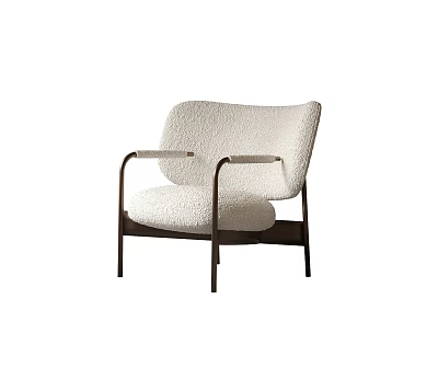Modern Fluffy White Leisure Chair With Metal Armrests And Sturdy Frame 3d model