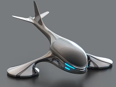 Futuristic Silver Whale Inspired High Tech Vehicle With Blue Lights 3d model