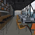 Stylish Urban Bar With Floor to Ceiling Bookshelves City Skyline And Modern Seating