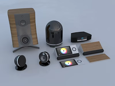 Modern Headphones and Speakers With Stylish Design And Wooden Accents For Home Audio Systems 3d model