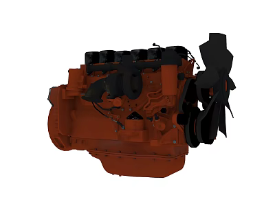 Orange Heavy Duty Industrial Engine With Mechanical Parts And Cooling Fan System 3d model