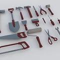 Essential Hardware Tools Including Hammers Saws Shovel Scissors Wrench And Paint Roller For DIY Projects 3d model