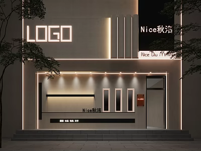 Modern Clothing Store Facade Design With Illuminated LOGO Signage And Glass Door 3d model