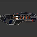 Futuristic Sci Fi Weapon With Metallic Design Red Accents And Mechanical Structure