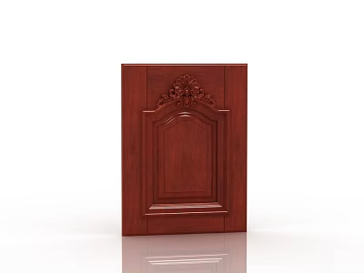 Classic Wooden Swing Door with Intricate Carved Patterns in Rich Mahogany Finish 3d model