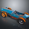 Blue Vintage Classic Race Car With Orange Wheels Open Top XX And Number 4 Design