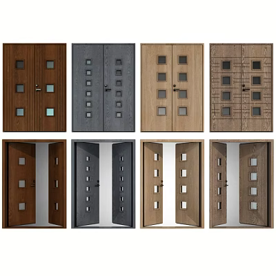 Various Wooden And Gray Swing Doors With Glass Panels In Modern Home Designs 3d model