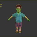 3D Cartoon Boy Model Wearing Blue Polo Shirt Blue Shorts Brown Shoes On Gray Background