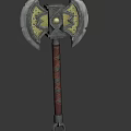 Ornate Decorative Axe With Intricate Metal Blade And Leather Wrapped Handle