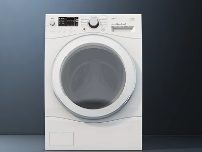 White Front Loading Washing Machine with Control Panel Digital Display and Knob in Modern Setting 3d model