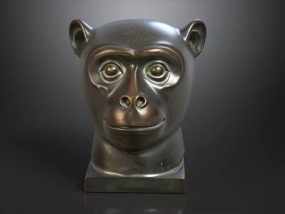 Modern Sofa Tea Table Set With Vintage Bronze Monkey Head Sculpture For Living Room Decor 3d model