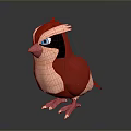 Cute Game or Movie Character Bird with Red White Feathers Blue Eyes and Pink Beak