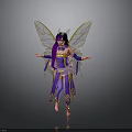 Fantasy Fairy Character With Purple Costume Golden Wings And Outstretched Arms