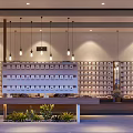 Modern Specialty Store Interior With Shelves Display Table Pendant Lights And Plants