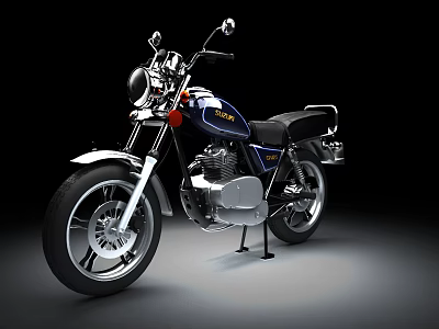 Classic Blue Motorcycle With Black Seat Chrome Details And Retro Design 3d model