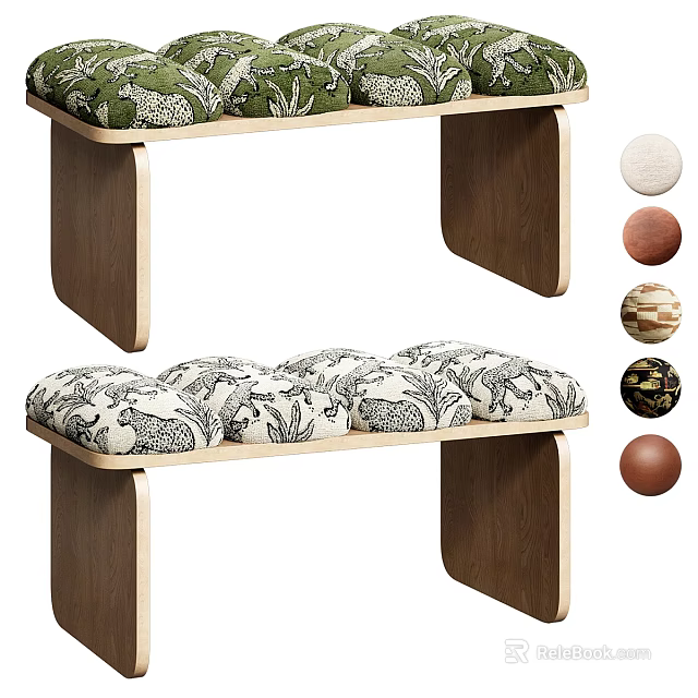 Modern Minimalist Wood Frame Upholstered Bench With Multiple Patterned Fabric Options For Home Indoor Decoration 3d model 