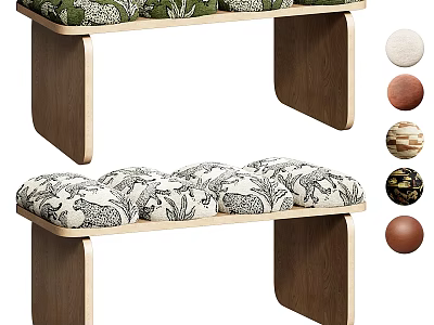 Modern Minimalist Wood Frame Upholstered Bench With Multiple Patterned Fabric Options For Home Indoor Decoration 3d model