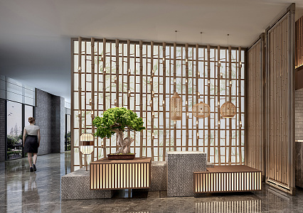 New Chinese-style Hall Reception View 3d model