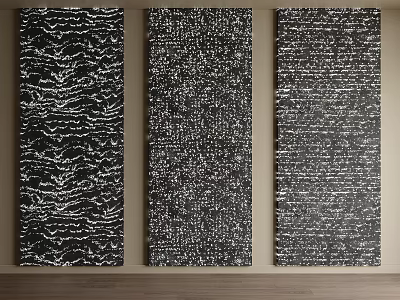 Modern Textured Black And White Wall Art With Three Vertical Panels And Intricate Patterns 3d model