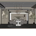 Modern Luxury Private Dining Room With Round Table Gray Chairs And Gold Pendant Lights