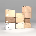 Stacked Brown And White Cardboard Boxes With Various Labels And Different Sizes 3d model