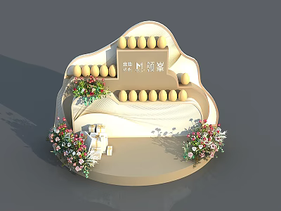 Elegant Nashi Display Stand With Arched Structure Circular Decorations And Flower Arrangements 3d model