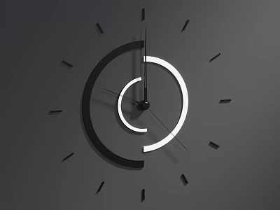 Modern Circular Wall Clock With Black White Rings And Black Markers On Gray 3d model