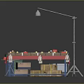 Colorful Food Stall Display With Red Tablecloth Food Boxes Floor Lamp And Folding Chair