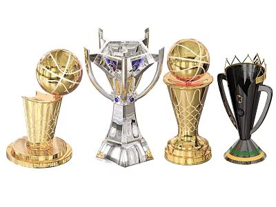 Gold Silver Award Trophies With Basketball Shaped Tops And Decorative Bases 3d model