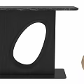 Black Marble Top Desk with Modern Black Frame and Oval Cutout Design