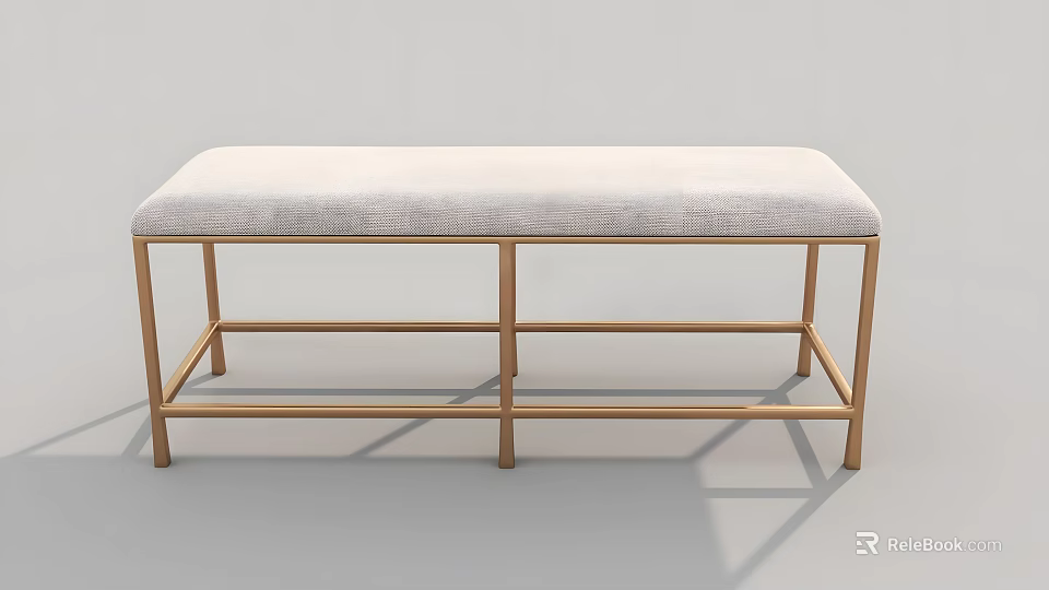 Modern Sofa Bench With Light Colored Cushion And Golden Metal Frame 3d model 