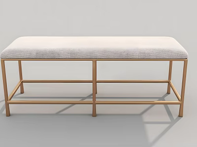 Modern Sofa Bench With Light Colored Cushion And Golden Metal Frame 3d model