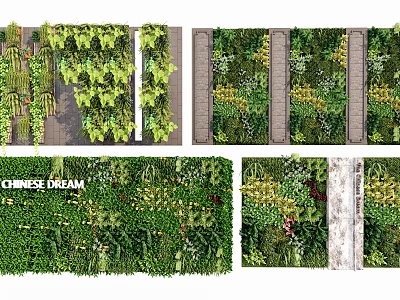 Lush Living Wall Design With Diverse Green Plants And Wooden Pathways 3d model