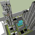 Modern Urban High Rise Residential Buildings With Central Courtyard Green Spaces And Water Features