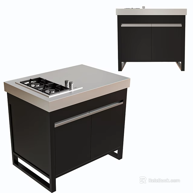 Sleek Modern Washbasin Vanity With Silver Countertop And Black Storage Cabinet 3d model 