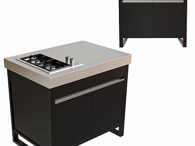 Sleek Modern Washbasin Vanity With Silver Countertop And Black Storage Cabinet 3d model