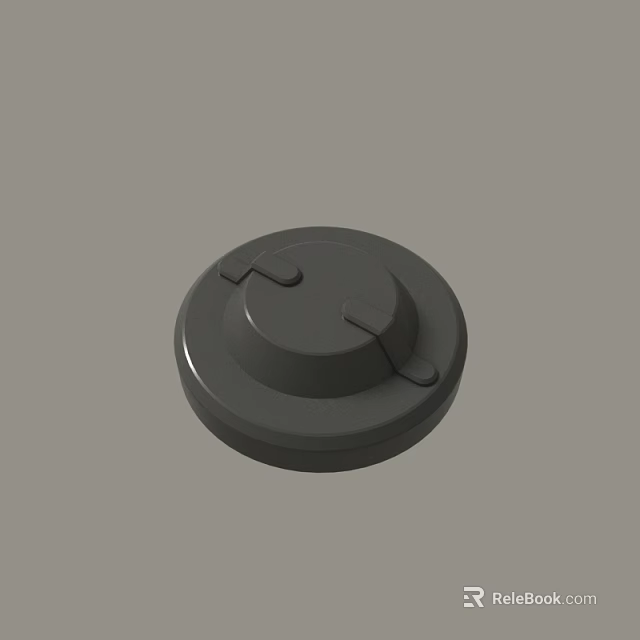 Simple Black Circular Plastic Cover With Grooves On Gray Background 3d model 