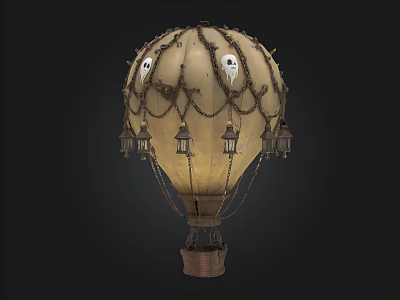 Vintage Hot Air Balloon With Chains Hanging Lanterns And Decorative Design 3d model