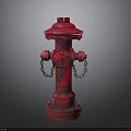 Red Fire Hydrant Stand With Metal Chains And Base Details
