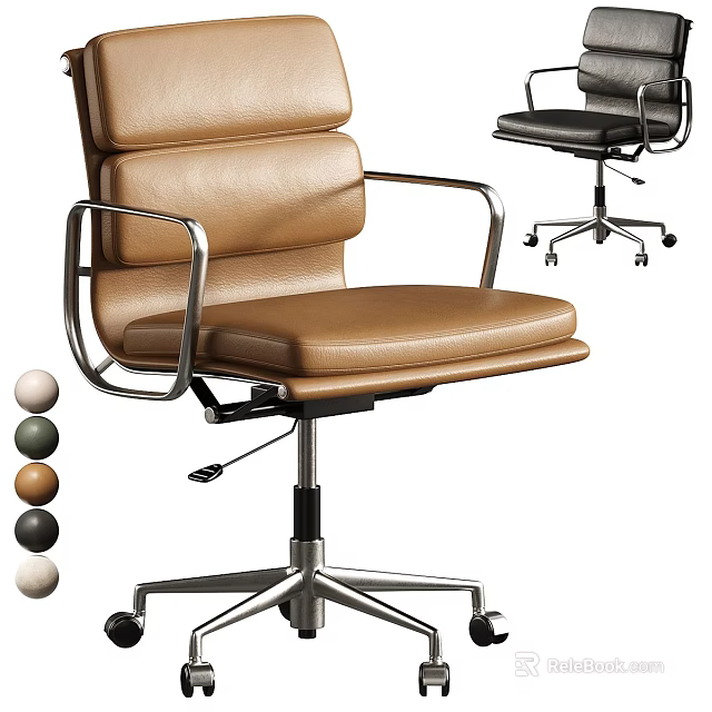 Leather Upholstered Single Chair With Metal Frame And Rolling Casters Color Options 3d model 
