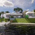 Modern Detached Villa With Waterfront View Lush Greenery And Palm Trees