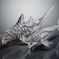 Realistic Striped Prehistoric Fish Models With Sharp Teeth And Open Mouths 3d model