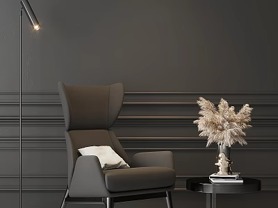 Modern Gray Armchair with Floor Lamp and Side Table Dried Pampas Grass 3d model