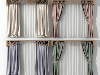 New Chinese-style curtain plaster curtain combination model