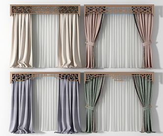 New Chinese-style curtain plaster curtain combination 3d model