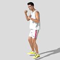 Man Training In White Tank Top And White Shorts With Yellow Sneakers